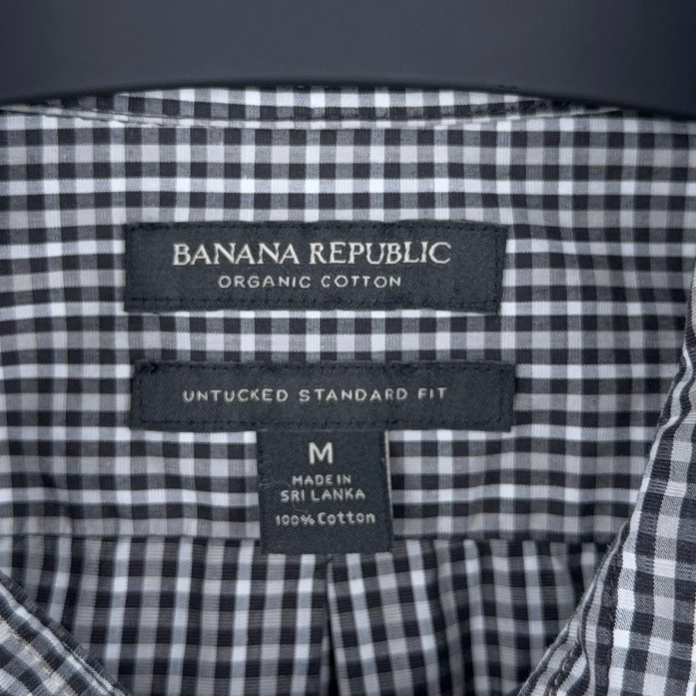 Banana Republic Button Down Shirt Mens M 100% Organic Cotton Black White Gingham